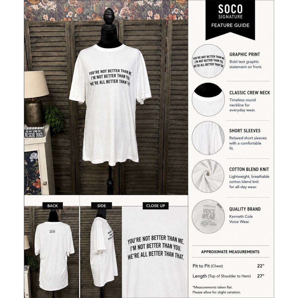 Kenneth Cole Soft VoiceWear White Better Than That Tshirt Medium NWT 100% Cotton - Picture 3 of 8